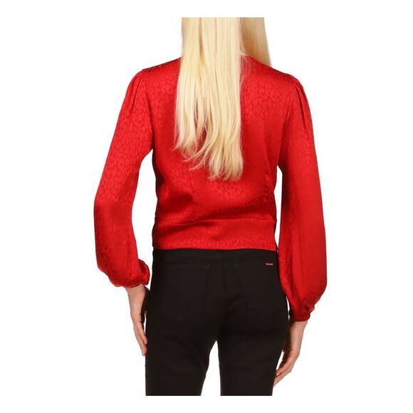 MICHAEL MICHAEL KORS Womens Red Long Sleeve V Neck Button Up Top M - Picture 2 of 2